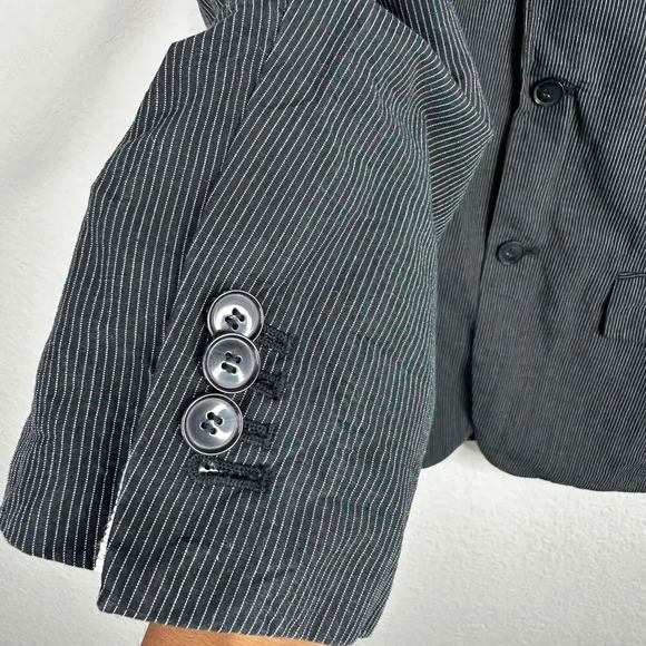 Club Monaco Blazer Men's Size 38 Black Pinstripe Linen Blend Career Casual - Picture 5 of 12